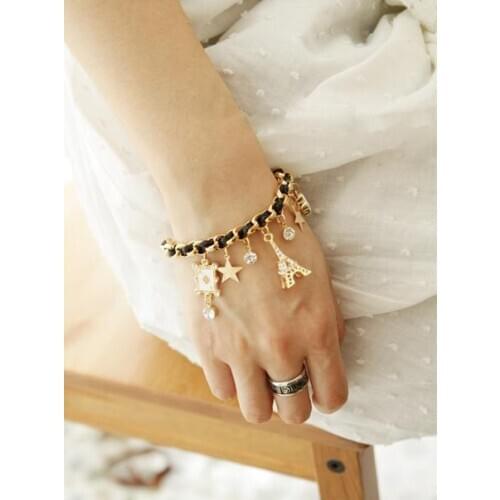 Eiffel Tower Pendant Braded Rope Bracelet Korean Style Women Gifts Charms Simple Bracelet armband 3 Colors Women Jewelry