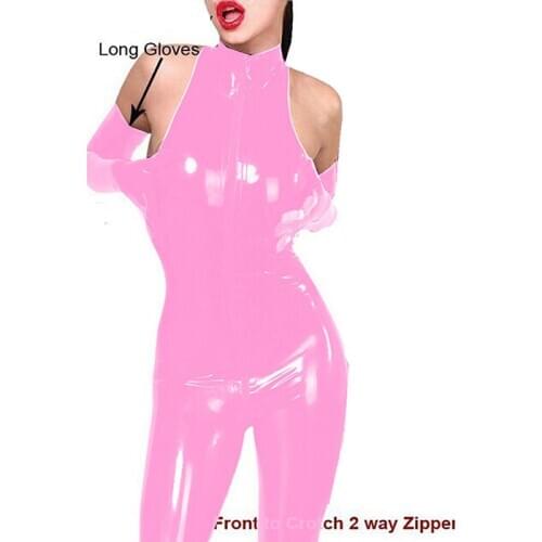 Plus Size Sleeveless PVC Jumpsuit Women Skinny Catsuit With Long Gloves Sexy Open Crotch Jumpsuit Wetlook Pole Dancing Clubwear