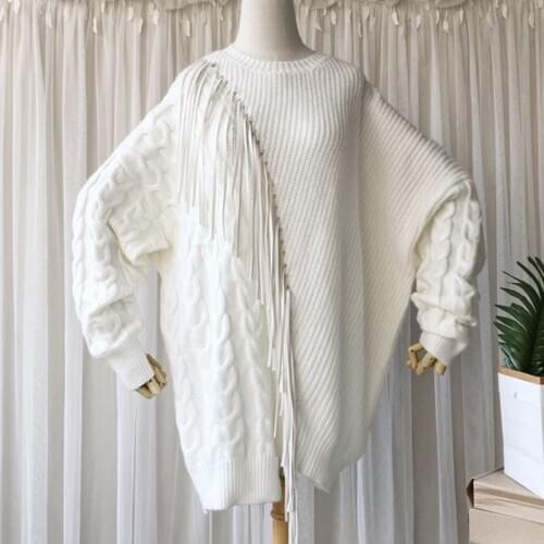 SeeBeautiful Tassel Large Size Knitted Sweater Pullovers O Neck Long Sleeve New Fashion Spring 2021 Women M368