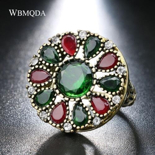 2018 Turkey Gold Color Fashion Ring Colorful Stones Flower Large Rings For Women Best Fashion Personality Wholesale Jewelry