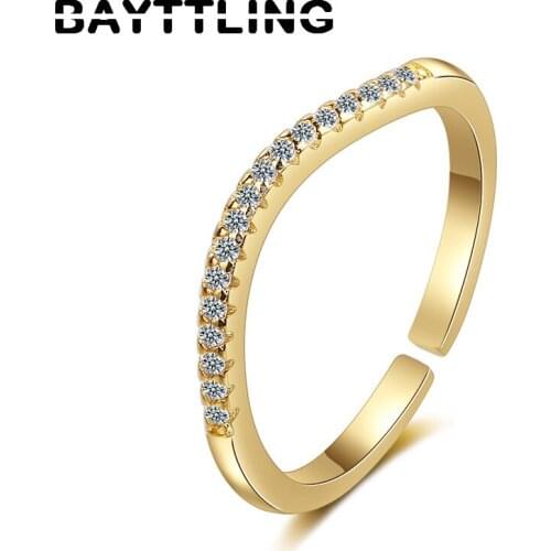 BAYTTLING 925 Sterling Silver/Gold Twisted Fashion Zircon Open Ring For Woman Fine Wedding Party Jewelry Gift