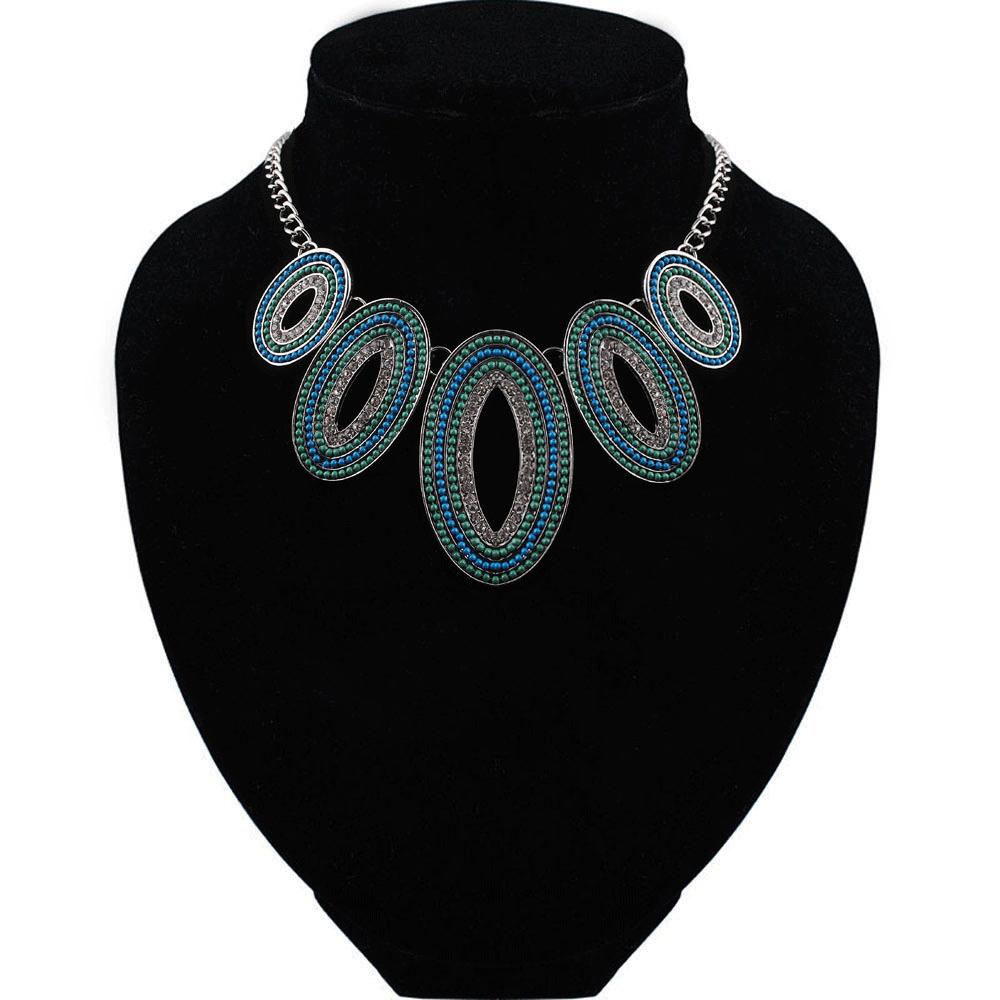 New Choker Necklace Fashion Ethnic Collares Vintage Silver Plated Colorful Bead Pendant Statement Necklace For Women Jewelry