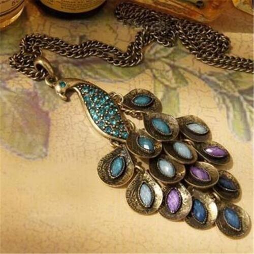 HCYP Fashion Vintage Beautiful Jewelry Long Chain Colorful Peacock Pendant Sweater Necklace Necklaces For Women 2018 Ne'w Gifts