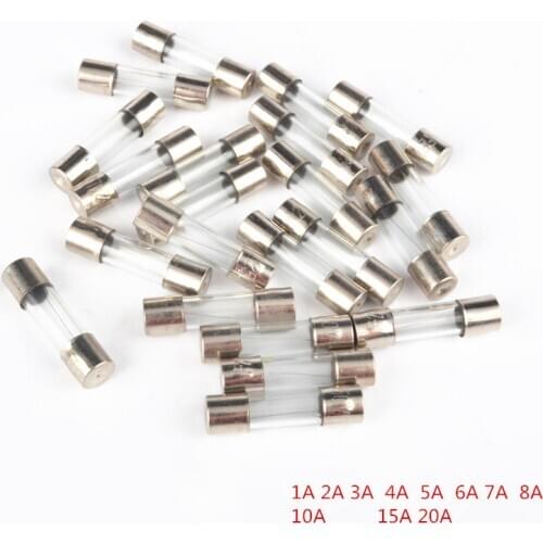 100pcs 5x20mm Cylindrical fuse fuse glass tube F1A 2A 3A 4A 5A 6A 7A 8A 10A 15A 20A