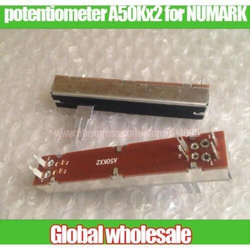 2pcs fader straight potentiometer A50Kx2 20A6 for NUMARK M2 DM2050 DM1050 / play disc players mixer volume fader potentiometer