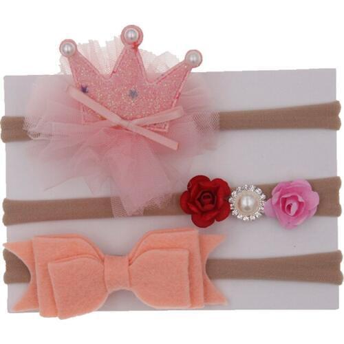 2018 Fashion Cute Girls Hairbands Children Pearl With Flowers Crown Headbands Bright Colors Headwear Hair Accessories 3pcs/lot