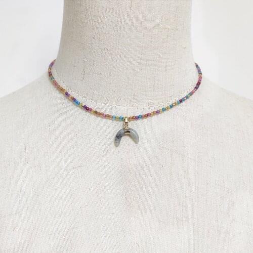 2021 Vintage Colored Stone Beaded Necklace Handmade Moon подвески Choker For Women Bohemian Beach бижутерия на шею