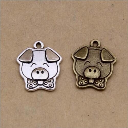 25pcs/lot Antique Silver Alloy Mini Pig Shape Necklace Pendant 20*16mm Vintage Jewelry Finding Crafts Charm Accessories