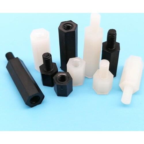 25pcs M2 M2.5 M3 M4 Black White Nylon Plastic Hex Hexagon Coupling Connector Joint Column Standoff Spacer for PCB Motherboard