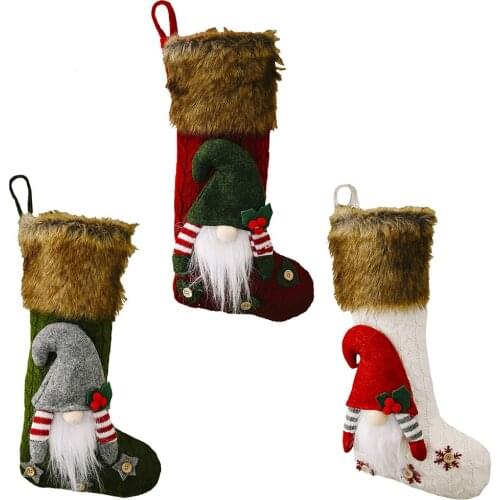 3 PCS Christmas Stocking with Cute 3D Plush Swedish Gnome for Fireplace Hanging Xmas Decorations Party Decor 17" Wholesale XB