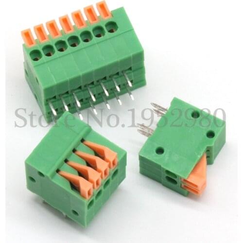 50PCS 2.54mm Pitch Spring Terminal Blocks Connector 2/3/4/5/10-20P KF141R Right Angle Green RoHS PCB Mounted