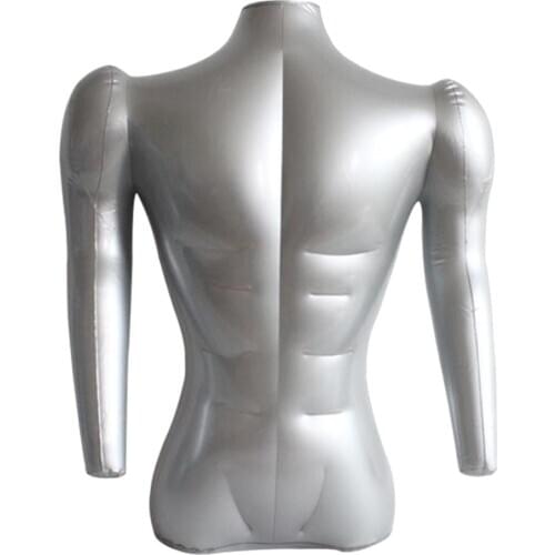 71cm Inflatable Adult Mannequin Male Bust T-shirt Tops Dummy Display Holder Silver