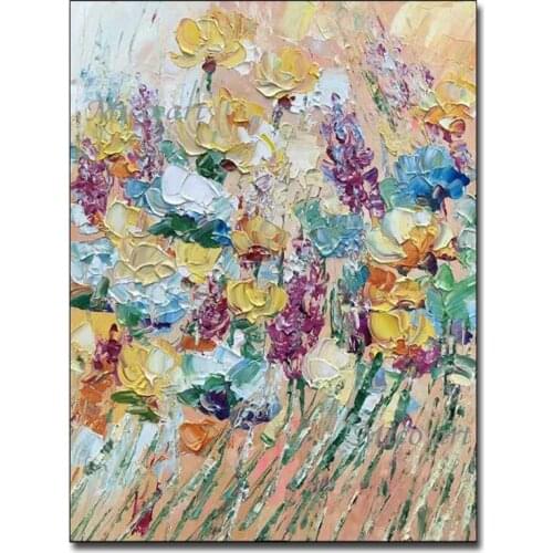 Abstract Heavy Textured Flower Art Pure Hand Drawn Oil Painting Wall Decor Canvas Art Unframed Acrylic Floral Paintings Artwork
