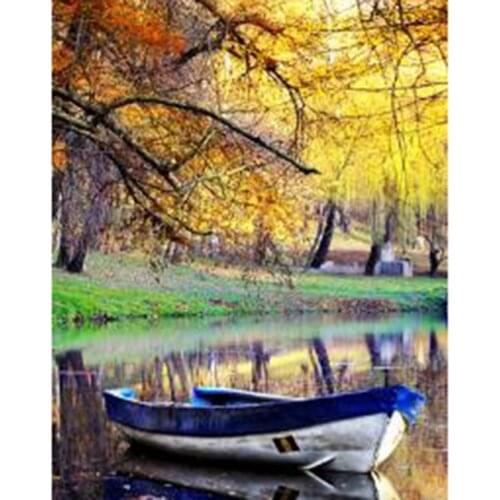 5D DIY Diamond Painting Landscape Painting Square Round Diamond Lakeside Boat Picture Cross Stitch Mosaic Home Decoration WG2761