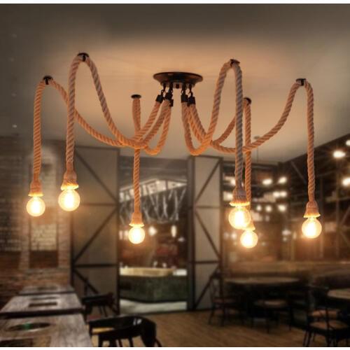 American LOFT Country Retro Industrial spider Hemp Rope pendant light Living Room Restaurant bar hanging light Fixture lamp