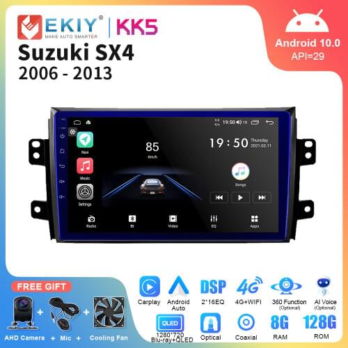 EKIY 9'' Android 10.0 Car Radio Multimedia For Suzuki SX4 2006-2012 8 Core QLED Screen Auto Stereo Audio Player GPS Navigation