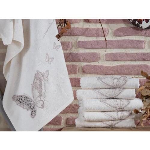 French Laced Embroidered Ömrüm Dowries Bamboo Towel Cream