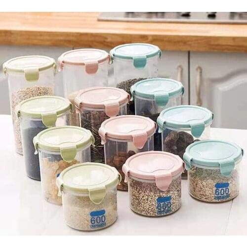 Household Transparent Plastic Sealed Cans Food Jars Kitchen Miscellaneous Grain Storage Boxes Tanks Kitchen Organizer Ingredient