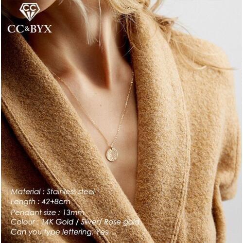 CC Stainless Steel Necklace For Women Stripe Round Shape Office Long Necklaces Jewelry Party Accessories 13mm Pendant YX15478