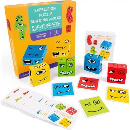 Wooden Face-changing Building Blocks for Childrens Logical Thinking Training Intelligence Parent-child Board Games Toys