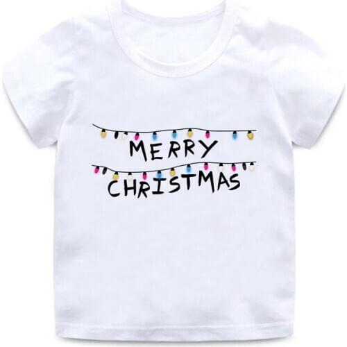 Childrens t-shirt European and American Christmas letter lights solid color short-sleeved round neck boys and girls t-shirt