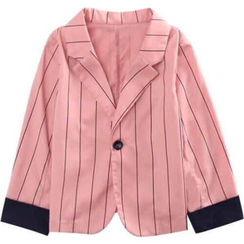 Girls Cardigan Jacket Spring Autumn Children Toddler Kids Clothes Baby Girl Stripe Cotton Turn-down Collar Button Outfits Top