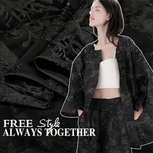 Exclusive designer French jacquard brocade fabric dyed black shiny stereo crisp jacquard dress fabric wholesale jacquard fabric