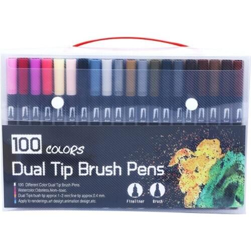 100 Colors Paint Marker Brush Pen Dual Tips Fine Point Water Based Art Markers 831D