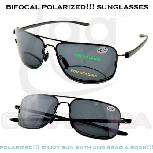 Pilot Frame Black Lenses See Near and Far Polarized Bifocal Reading SunGlasses +0.75 +1 +1.25 +1.5 +1.75 +2 +2.25 +2.5 To +3.5