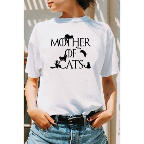 Mother of Cats Print Summer Short Sleeve Aesthetic Graphic Tees Women Cat Mom White Tops Female T Shirt Cute Casual T-shirt 2020