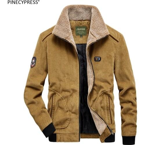 Cotton Corduroy Thick Fleece Padded Quality Men Jacket Winter Pockets Mens Zippper Outwear Warm Male Fashion Solid Man Coat