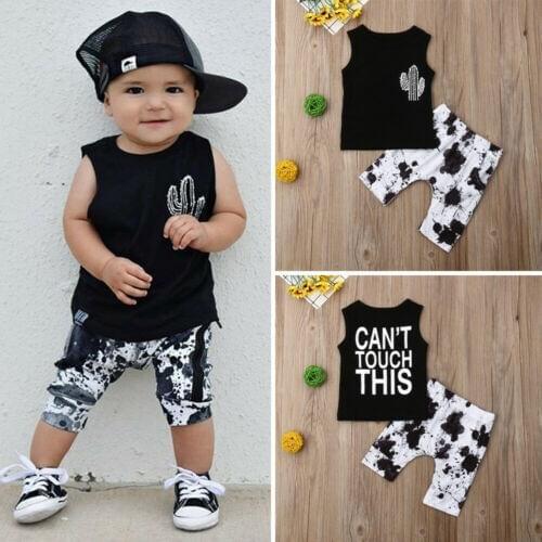 2pcs Newborn Baby Boy Cactus Print Tank Tops Vest Shorts Pants Summer Outfits Clothes