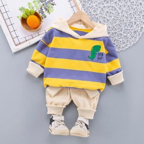 2021 Spring Autumn Toddler Baby Girls Boys Sets Outfits Cotton Casual Stripe Sweatshirts Hoodies+Pants 2pc Children Clothes Suit
