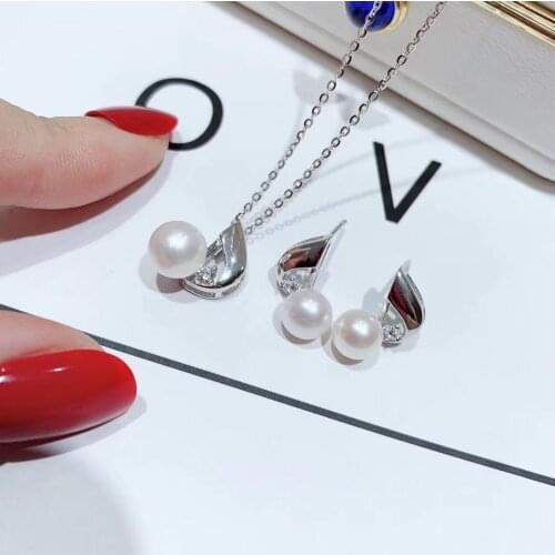925 Sterling Silver Fashion Pearl Pendant Earrings Set Findings and Component Jewelry Set Parts Fittings Womens Accessories