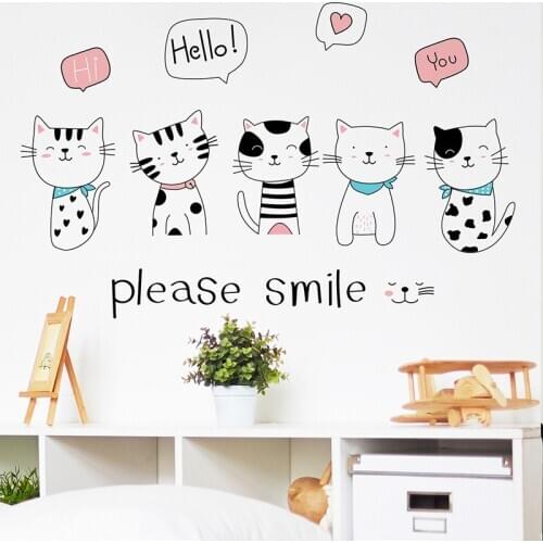Cartoon Lovely Cats Wall Stickers for Kids room Baby room Decoration Eco-friendy Self-adhesive Vinyl Wall Decals Home Decor