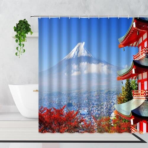 Mount Fuji Scenery Shower Curtains Home Decor Background Bathroom Waterproof Bath Curtain Set Screen With Hooks Fabric Washable