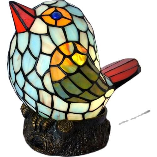Tiffany Creative Lovely Green Glass Bird Table Lamp for Foyer Bed Room Bar Apartment Glass Reading Night Light H 24.5cm 1076