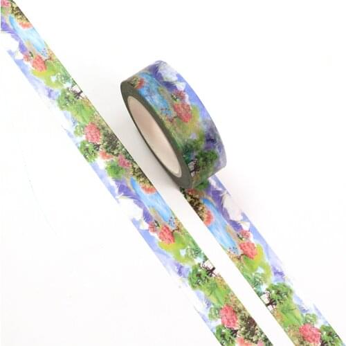 New 1PC 15mm*10m Purple Watercolor Phoenix Flowers Decorative Washi Tape Scrapbooking Masking Tape Office Supply designer mask
