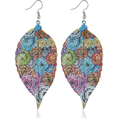 New Arrival Bohemia Exaggeration Coloured Drawing Pattern Tree Leaf Hanging Earrings for Women Indian Jewelry Ornaments