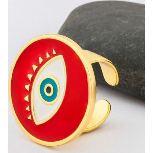 New Popular Adjustable Rings Gold Color Love Red Heart Evil Eye Fashion Finger Rings For Women Engagement Party Copper Jewelry