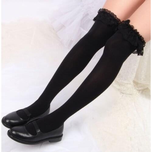 Pure Color Girls Japanese Style Lace Lolita Socks Bow Lovely Cosplay High Quality Anime Cosplay Stockings Sexy Leggings
