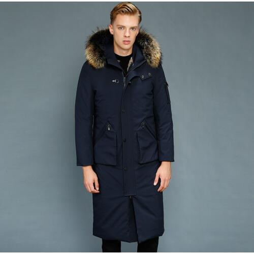 Real Fur Coat Men Parka Long Winter Goose Down Jacket Warm Rabbit Fur Liner Outerwear Mens Down Jackets 1807-1 KJ3109