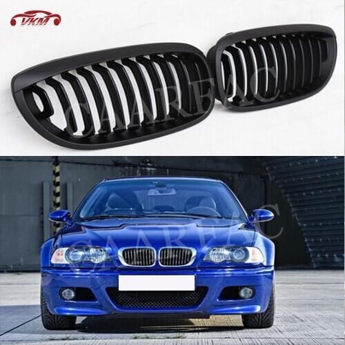 Front Kidney Double Slat Grill Mesh Frame Covers for BMW 3 Series E46 4 Door Coupe 2002-05 318I 320I 325I 330I