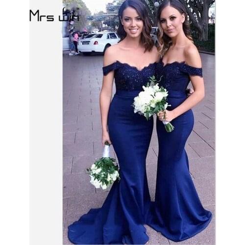 Mrs win Bridesmaid Dress Royal Blue Off Shoulder For Girls Wedding Party Dresses HR294 Lace Mermaid Long Vestido Madrinha 2020