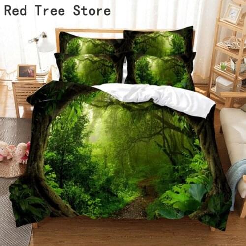 Magical Forest Bedding Duvet Cover Set 3d Digital Printing Bed Linen Natural Plants Comforter Cover Green Bedding Sets for Child