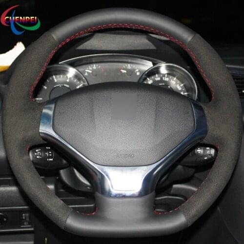 DIY Hand-Stitched Black Leather Black Suede Car Steering Wheel Cover For Peugeot 3008 2013-2015 Car Interior Accessories