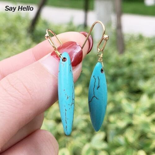 SAY HELLO Bohemia Vintage Water-drop Turquoises Dangle Earrings for Women Ethnic Metal Stone Drop Earrings Gifts Ohrring B0116