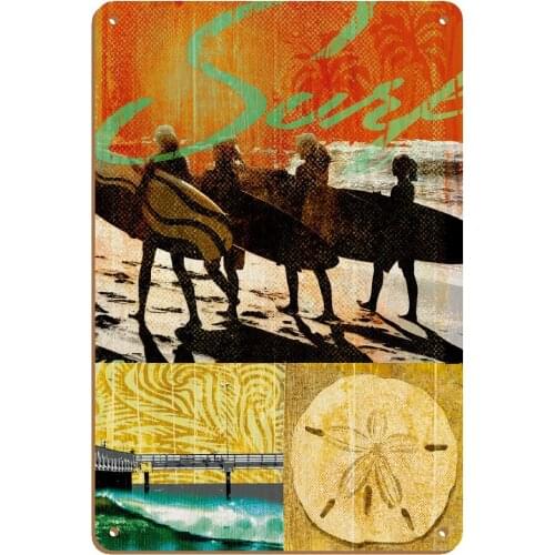 Surf Girls - Original Collage Art by Wade Koniakowsky - 8in x 12in Vintage metal Art Sign