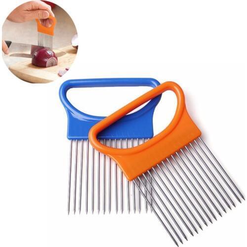 1Pc Stainless Steel Vegetable Fruit Cutter Onion Slicer Holder Kitchen Gadget Tool For Cooking Vegetable Artifact