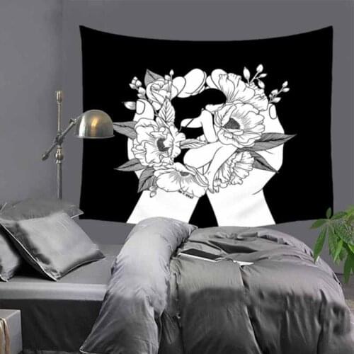 Vintage black Art flowers women Indian tapestry hippie mandala wall hanging Bohemian bedspread dorm decor carpet 51x60" LZE27